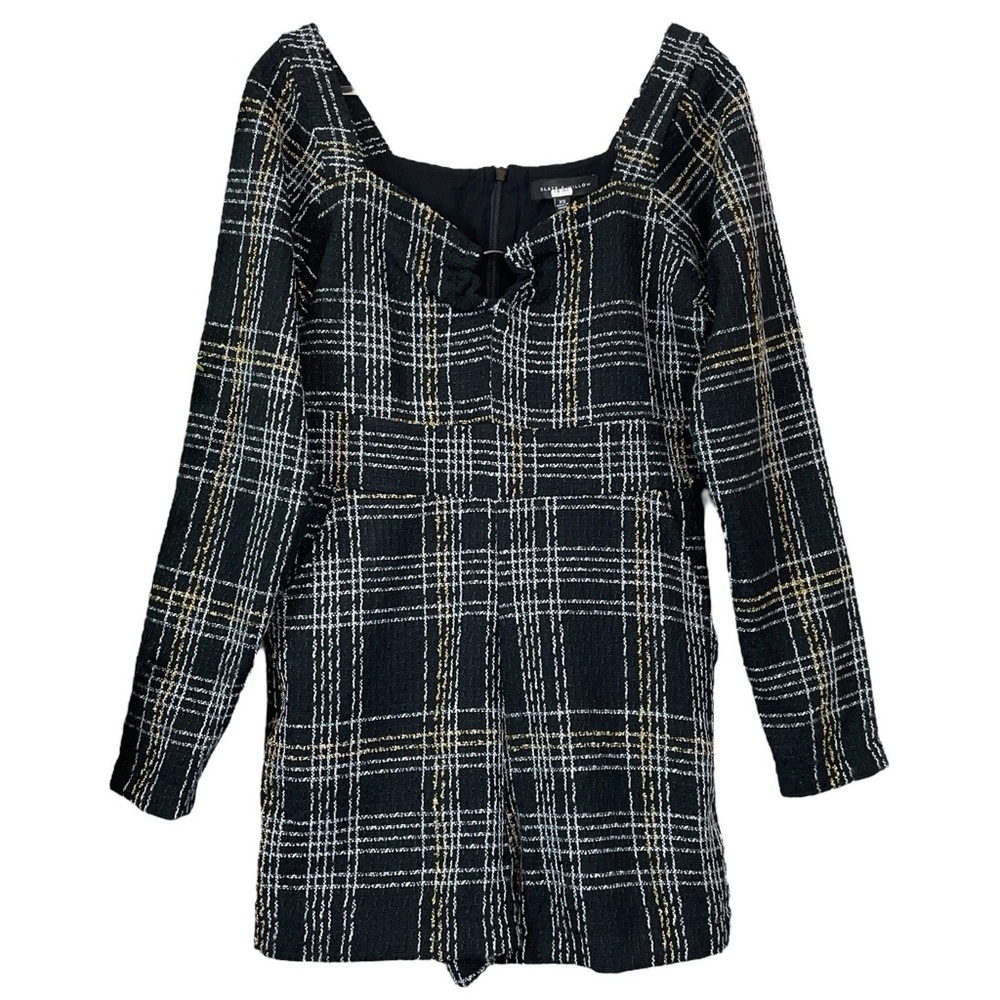 Slate & Willow RTR Plaid Tweed Keyhole Neck Romper Black Gold Silver Size XS